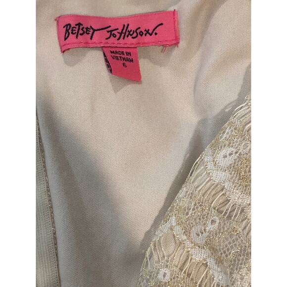Betsey Johnson Lace Gold Metallic Dress Fairy 90s Babydoll ~ Sz 6 ~ So Glam! - Picture 5 of 9